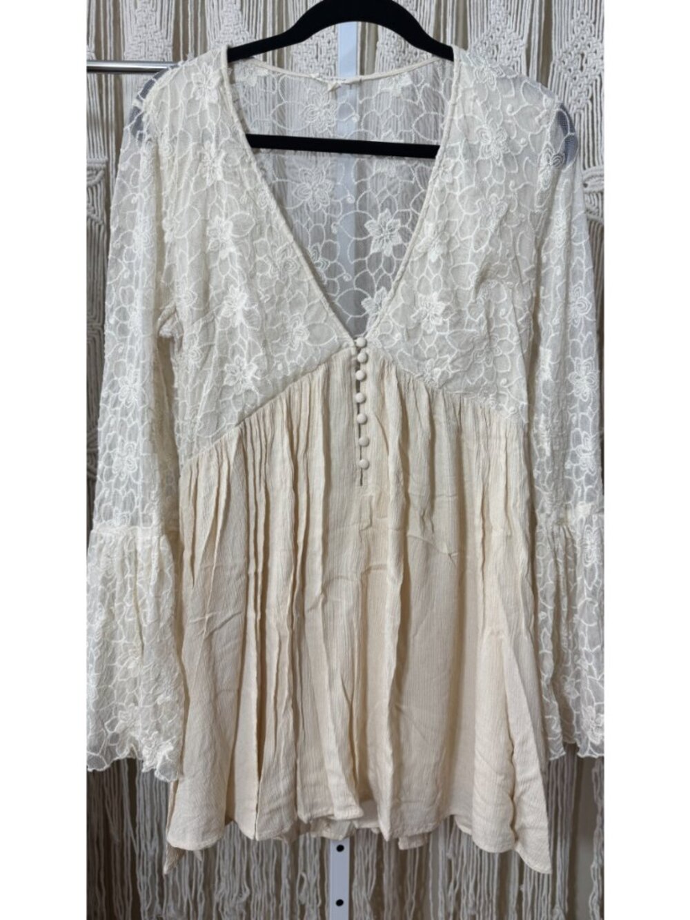 Illa Illa Ivory Lace Babydoll Mini Dress / Tunic M 8/10 Oversized - Picture 2 of 4